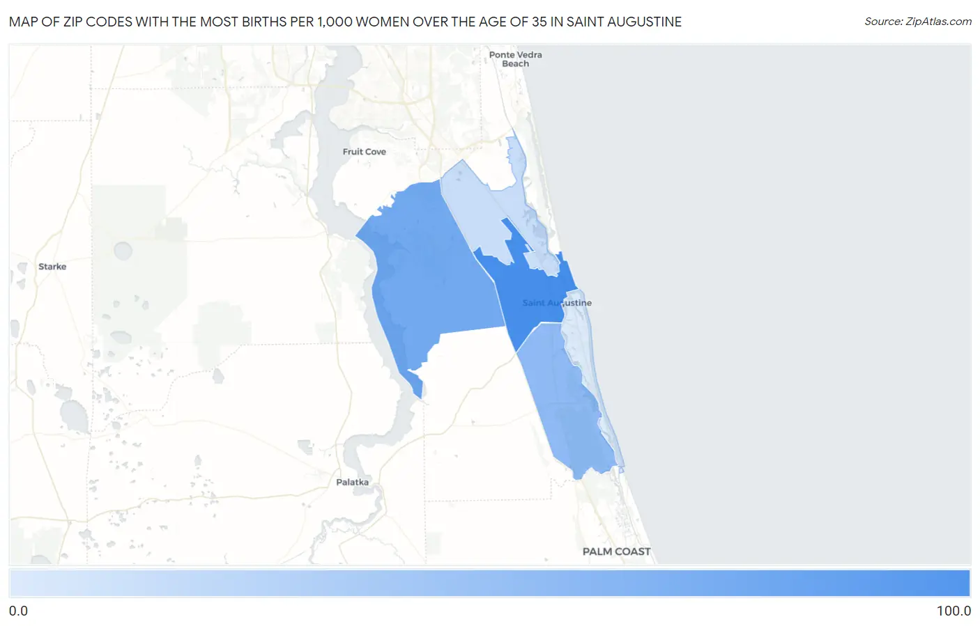 Zip Codes with the Most Births per 1,000 Women Over the Age of 35 in Saint Augustine Map