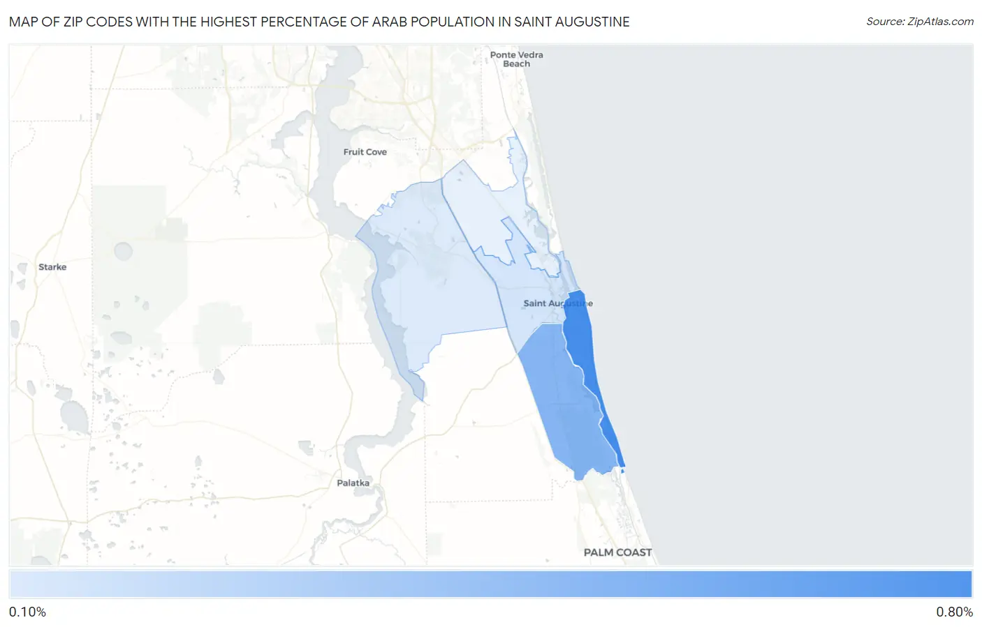 Zip Codes with the Highest Percentage of Arab Population in Saint Augustine Map