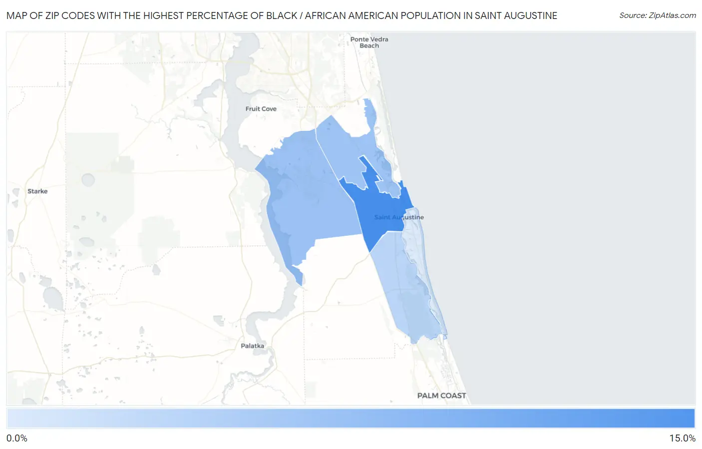 Zip Codes with the Highest Percentage of Black / African American Population in Saint Augustine Map