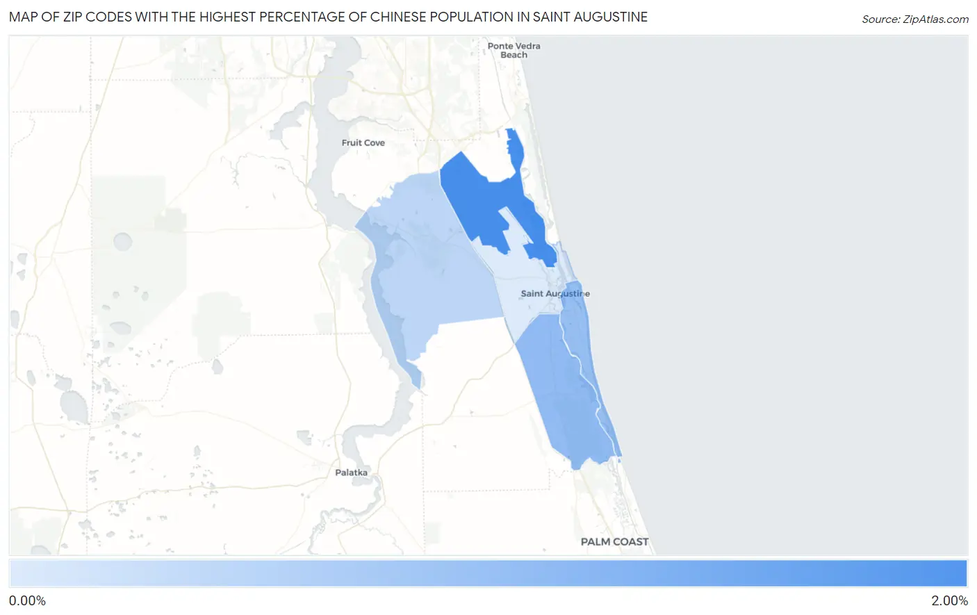 Zip Codes with the Highest Percentage of Chinese Population in Saint Augustine Map