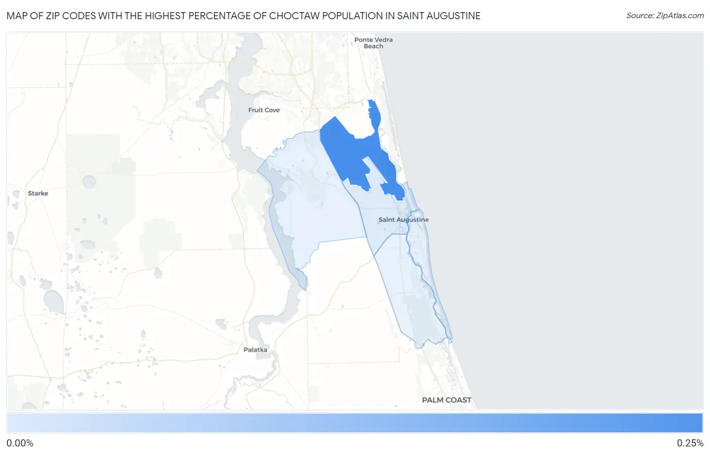 Zip Codes with the Highest Percentage of Choctaw Population in Saint Augustine Map