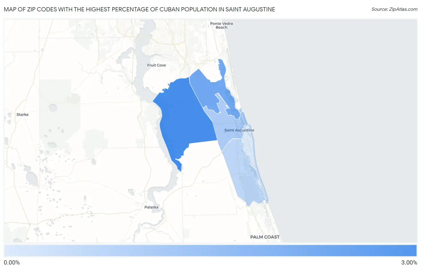 Zip Codes with the Highest Percentage of Cuban Population in Saint Augustine Map