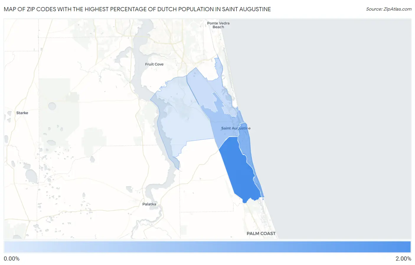 Zip Codes with the Highest Percentage of Dutch Population in Saint Augustine Map