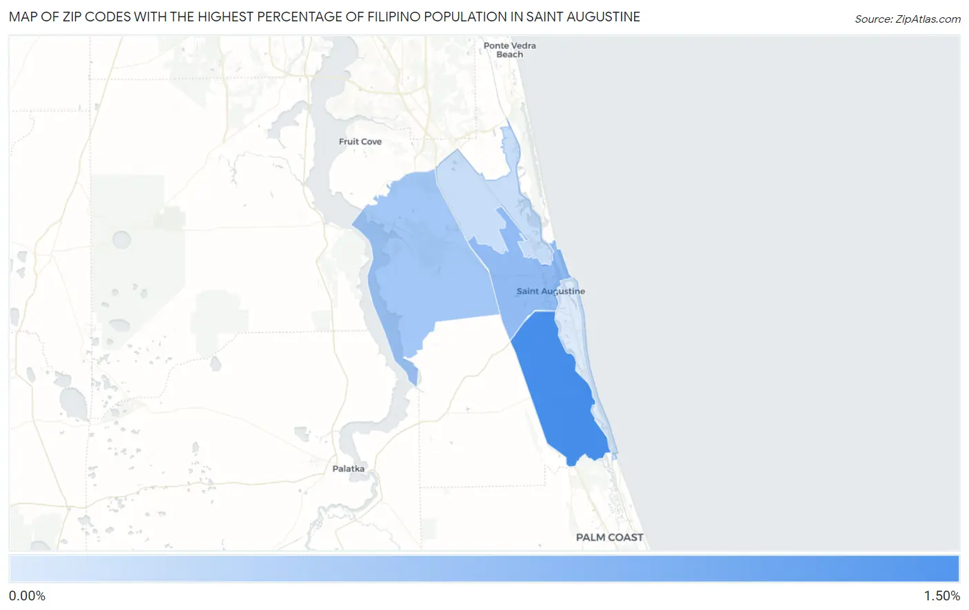 Zip Codes with the Highest Percentage of Filipino Population in Saint Augustine Map