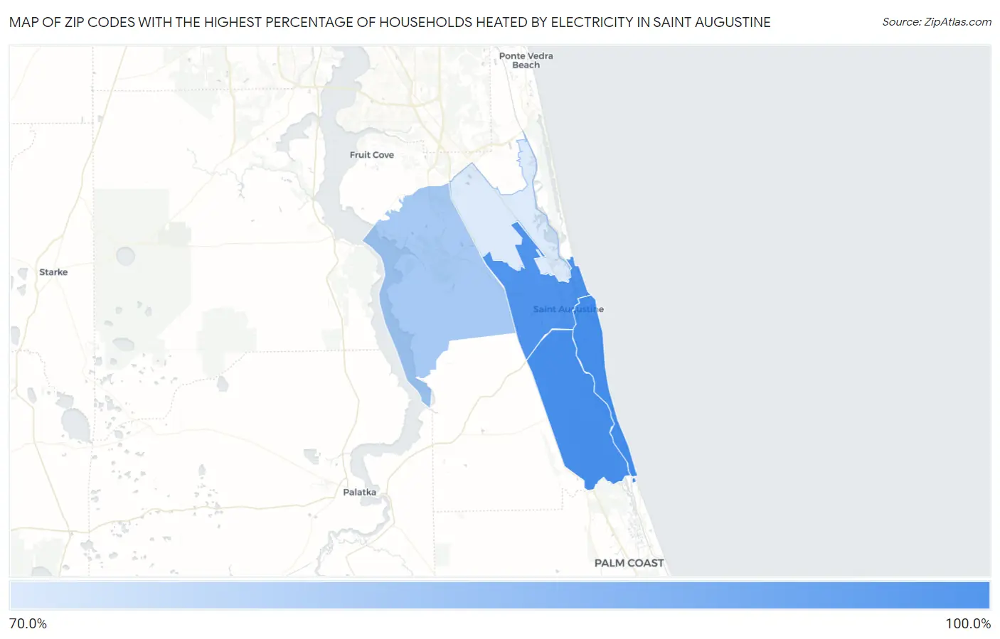 Zip Codes with the Highest Percentage of Households Heated by Electricity in Saint Augustine Map