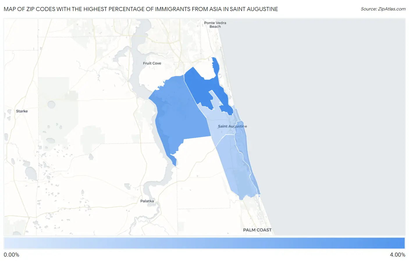 Zip Codes with the Highest Percentage of Immigrants from Asia in Saint Augustine Map