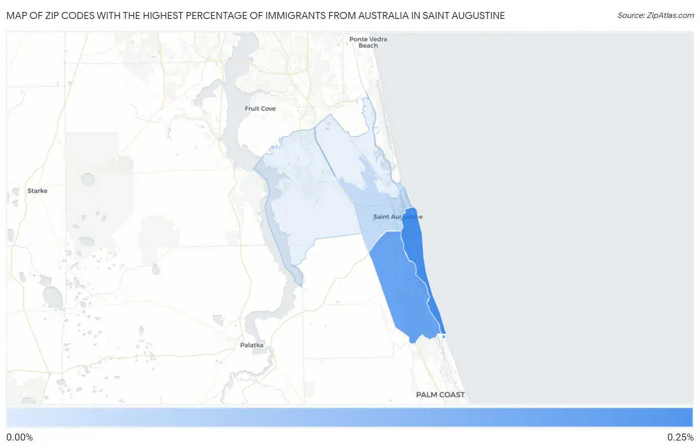 Zip Codes with the Highest Percentage of Immigrants from Australia in Saint Augustine Map