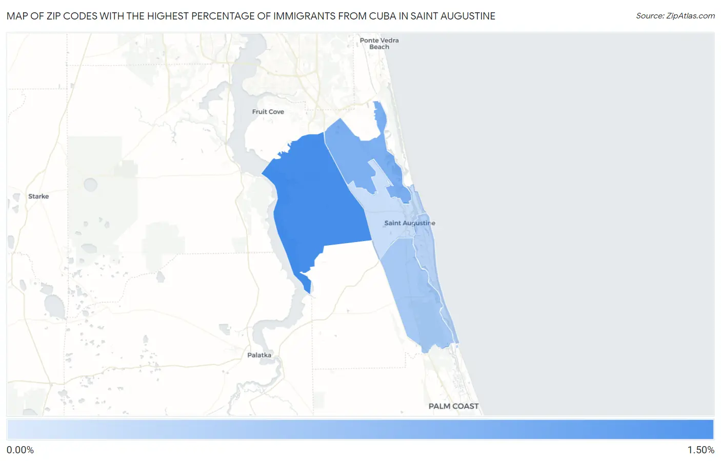 Zip Codes with the Highest Percentage of Immigrants from Cuba in Saint Augustine Map