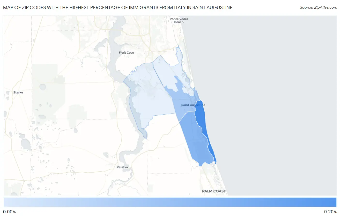 Zip Codes with the Highest Percentage of Immigrants from Italy in Saint Augustine Map