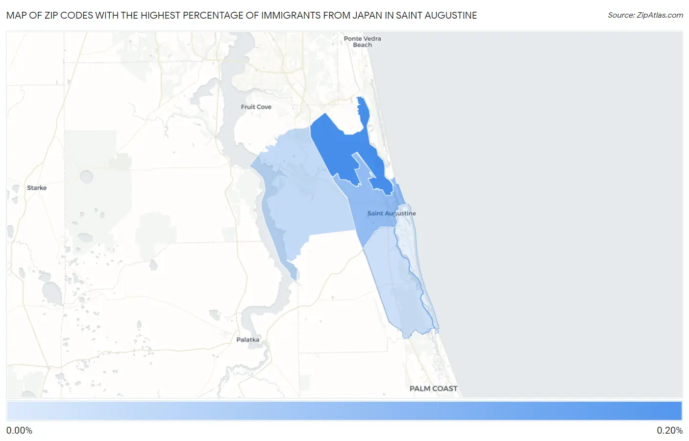 Zip Codes with the Highest Percentage of Immigrants from Japan in Saint Augustine Map