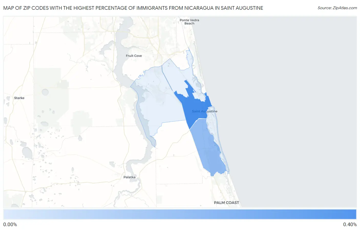 Zip Codes with the Highest Percentage of Immigrants from Nicaragua in Saint Augustine Map
