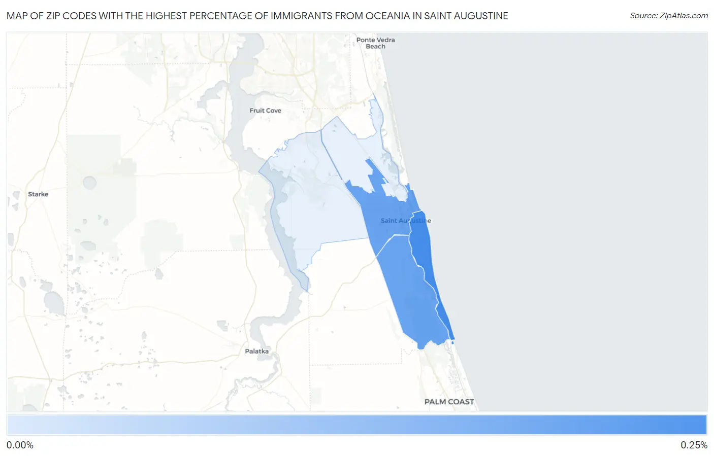 Zip Codes with the Highest Percentage of Immigrants from Oceania in Saint Augustine Map