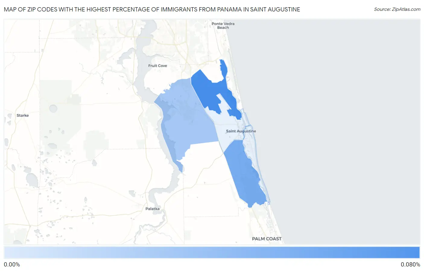 Zip Codes with the Highest Percentage of Immigrants from Panama in Saint Augustine Map