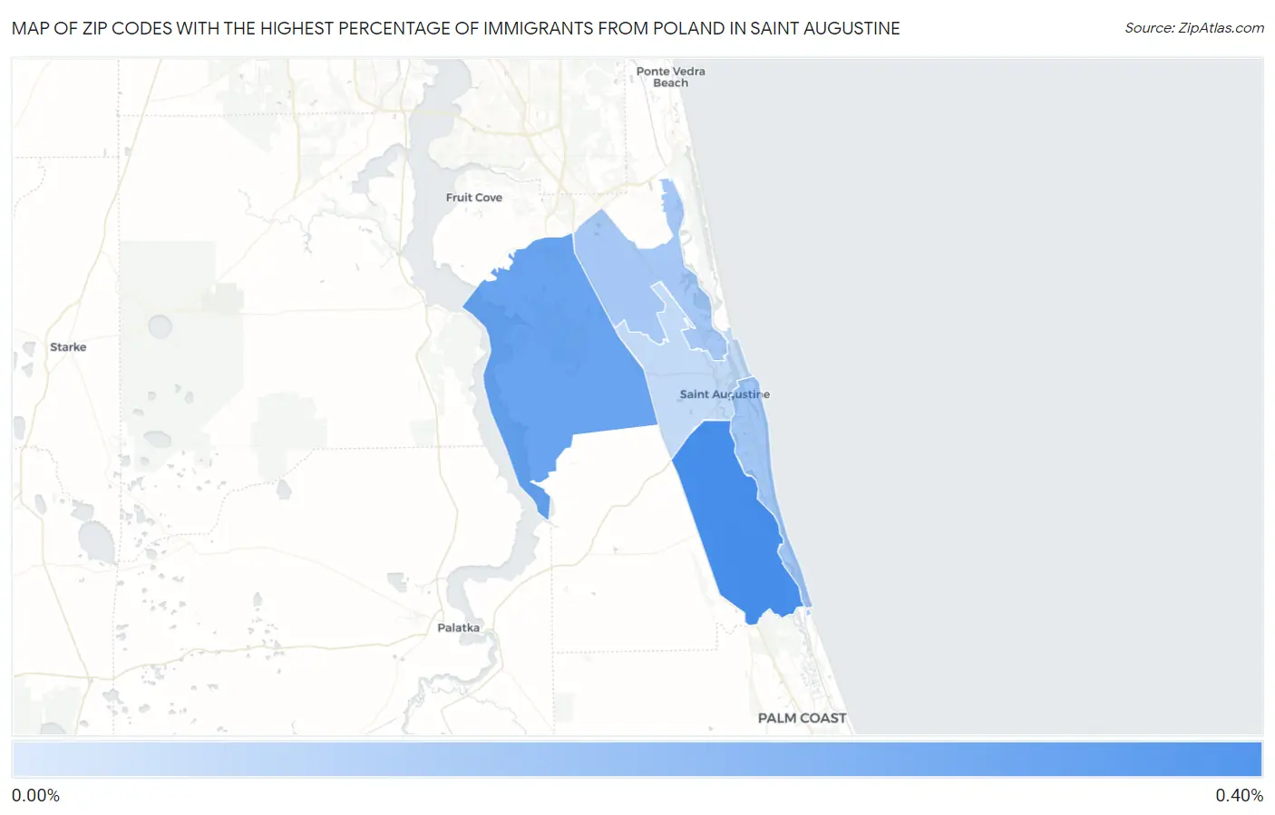 Zip Codes with the Highest Percentage of Immigrants from Poland in Saint Augustine Map