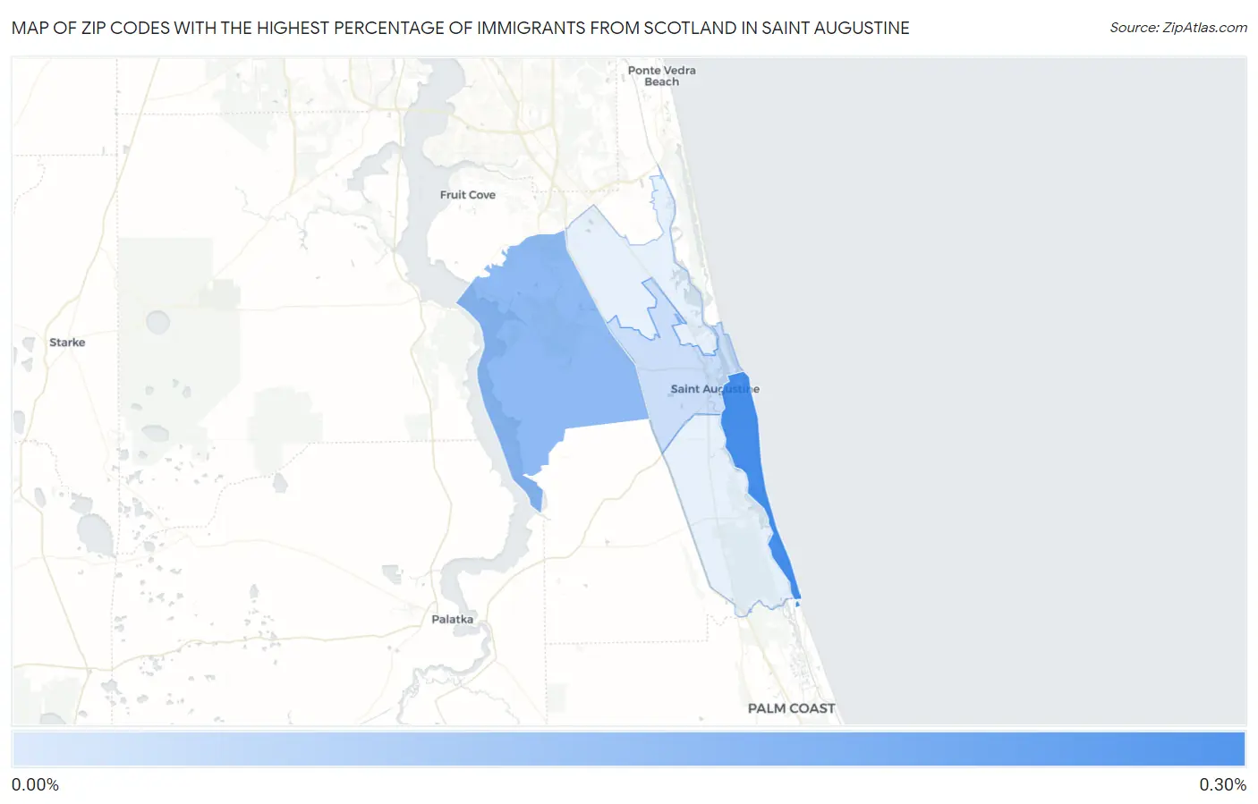 Zip Codes with the Highest Percentage of Immigrants from Scotland in Saint Augustine Map