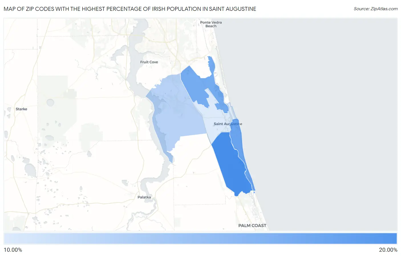 Zip Codes with the Highest Percentage of Irish Population in Saint Augustine Map