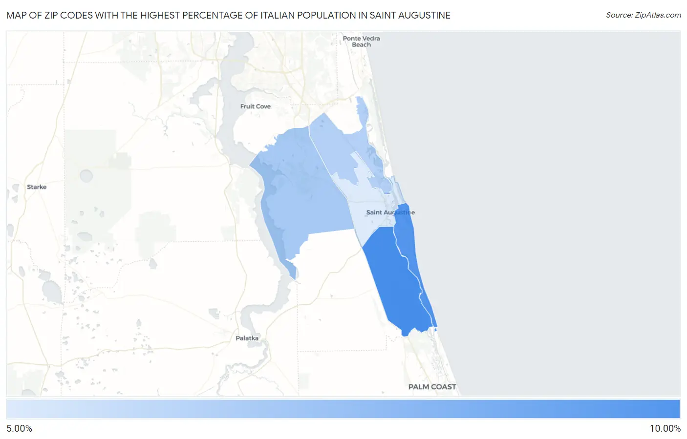 Zip Codes with the Highest Percentage of Italian Population in Saint Augustine Map