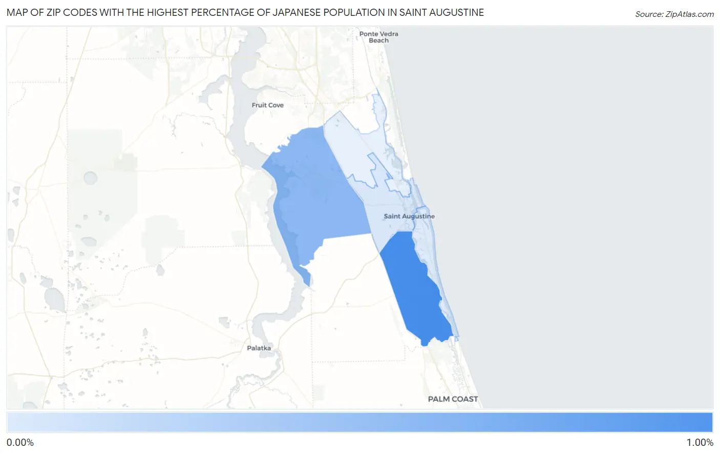 Zip Codes with the Highest Percentage of Japanese Population in Saint Augustine Map