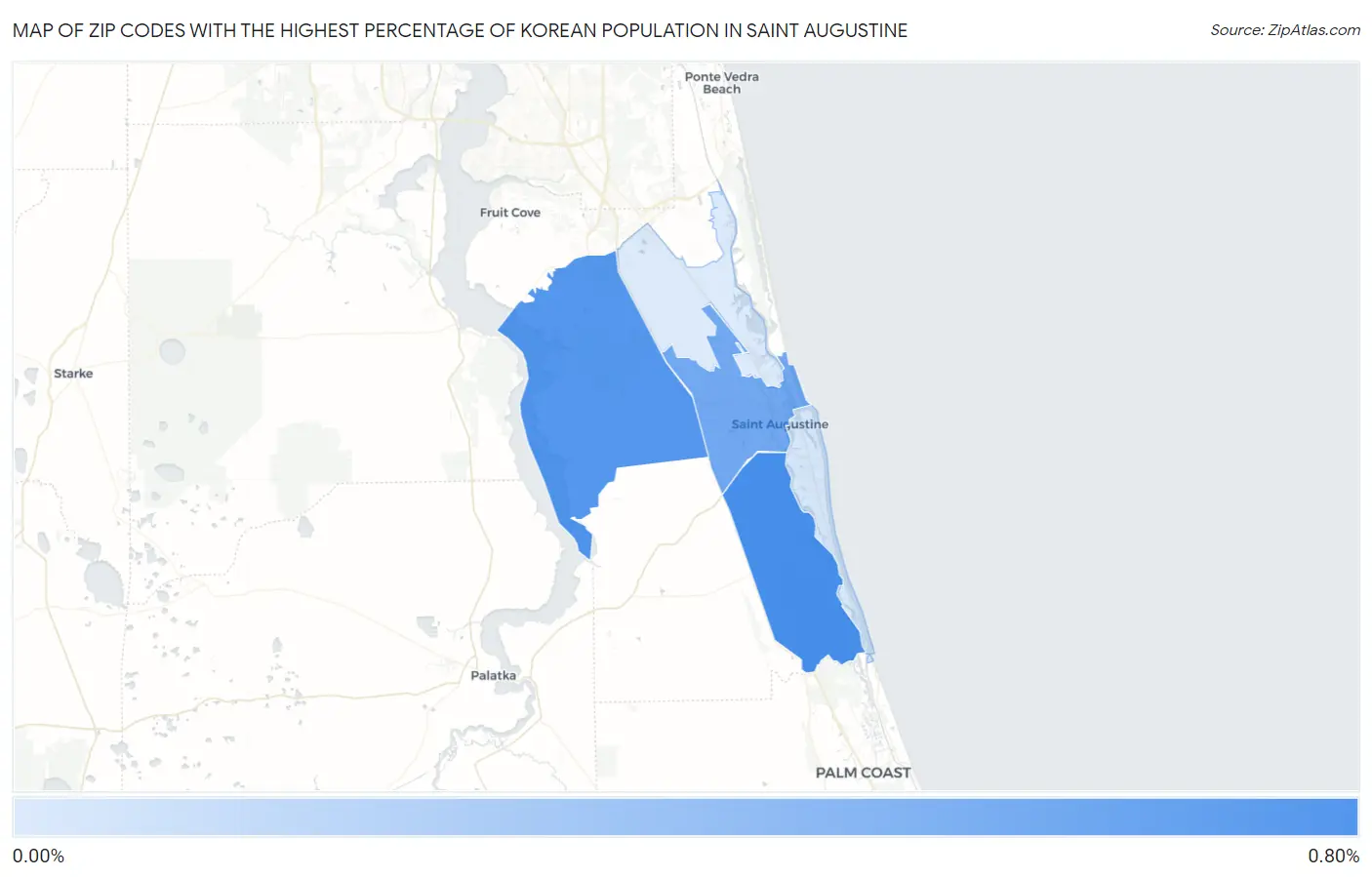 Zip Codes with the Highest Percentage of Korean Population in Saint Augustine Map