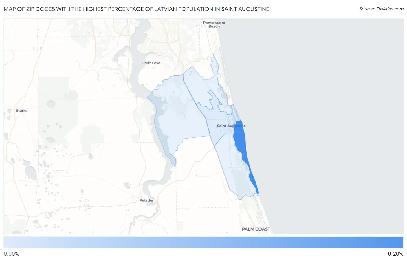 Zip Codes with the Highest Percentage of Latvian Population in Saint Augustine Map