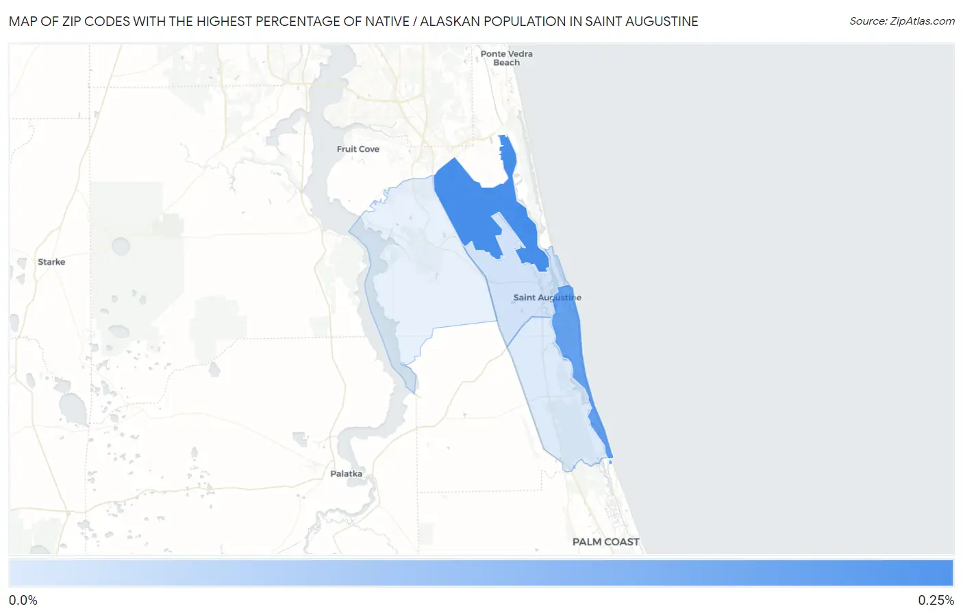 Zip Codes with the Highest Percentage of Native / Alaskan Population in Saint Augustine Map