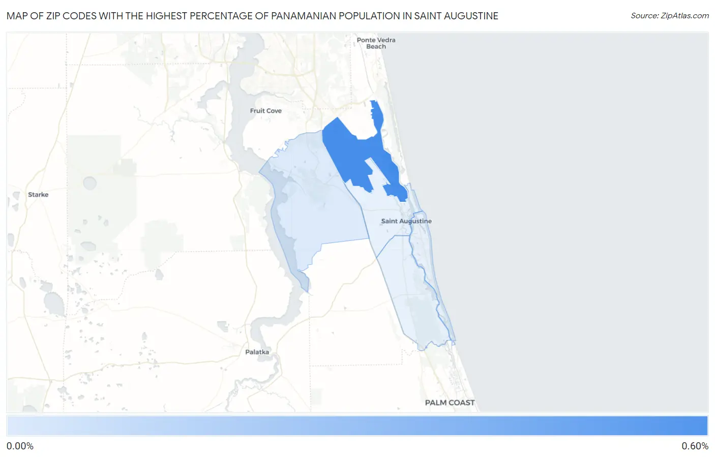 Zip Codes with the Highest Percentage of Panamanian Population in Saint Augustine Map