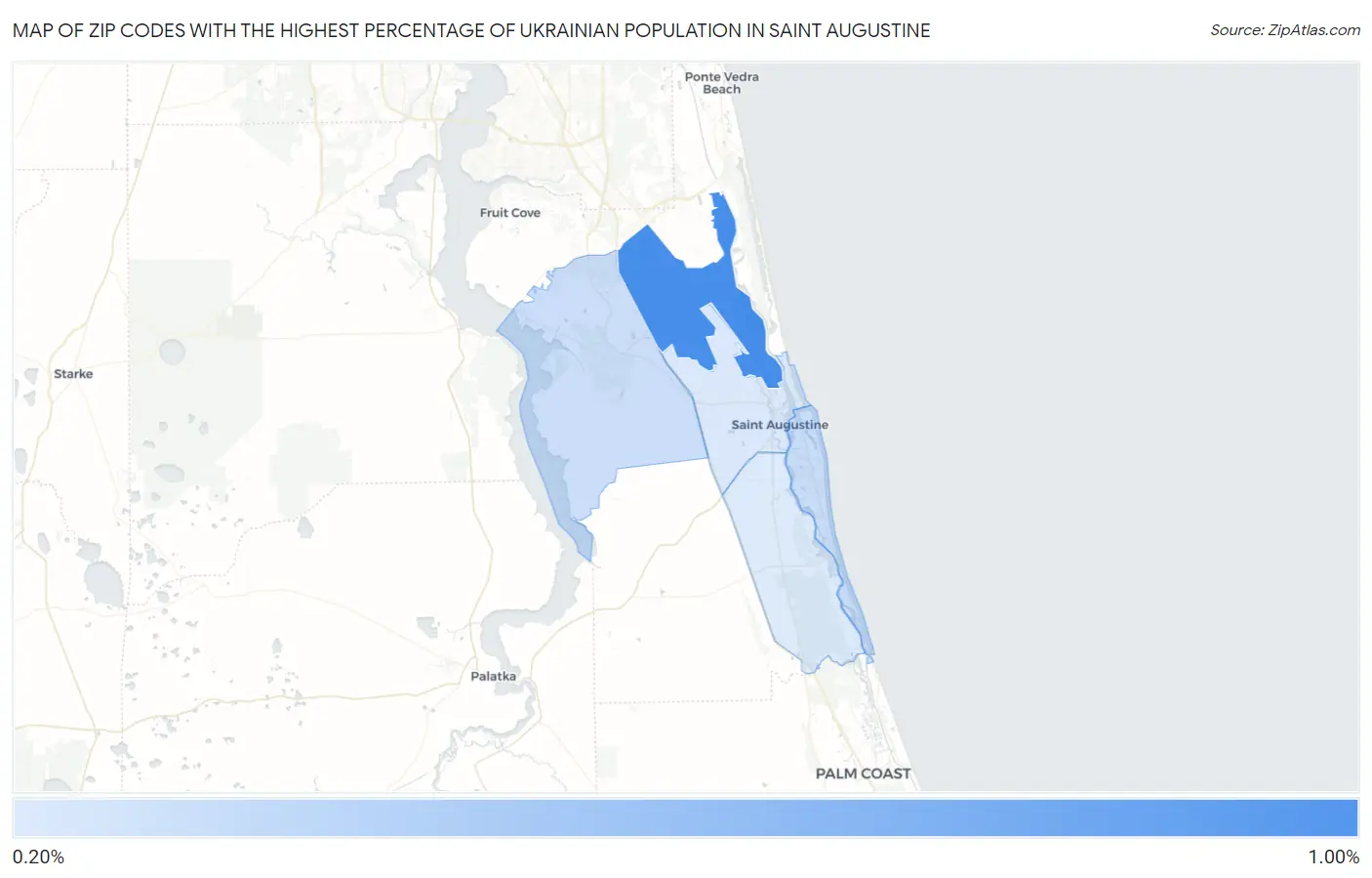 Zip Codes with the Highest Percentage of Ukrainian Population in Saint Augustine Map