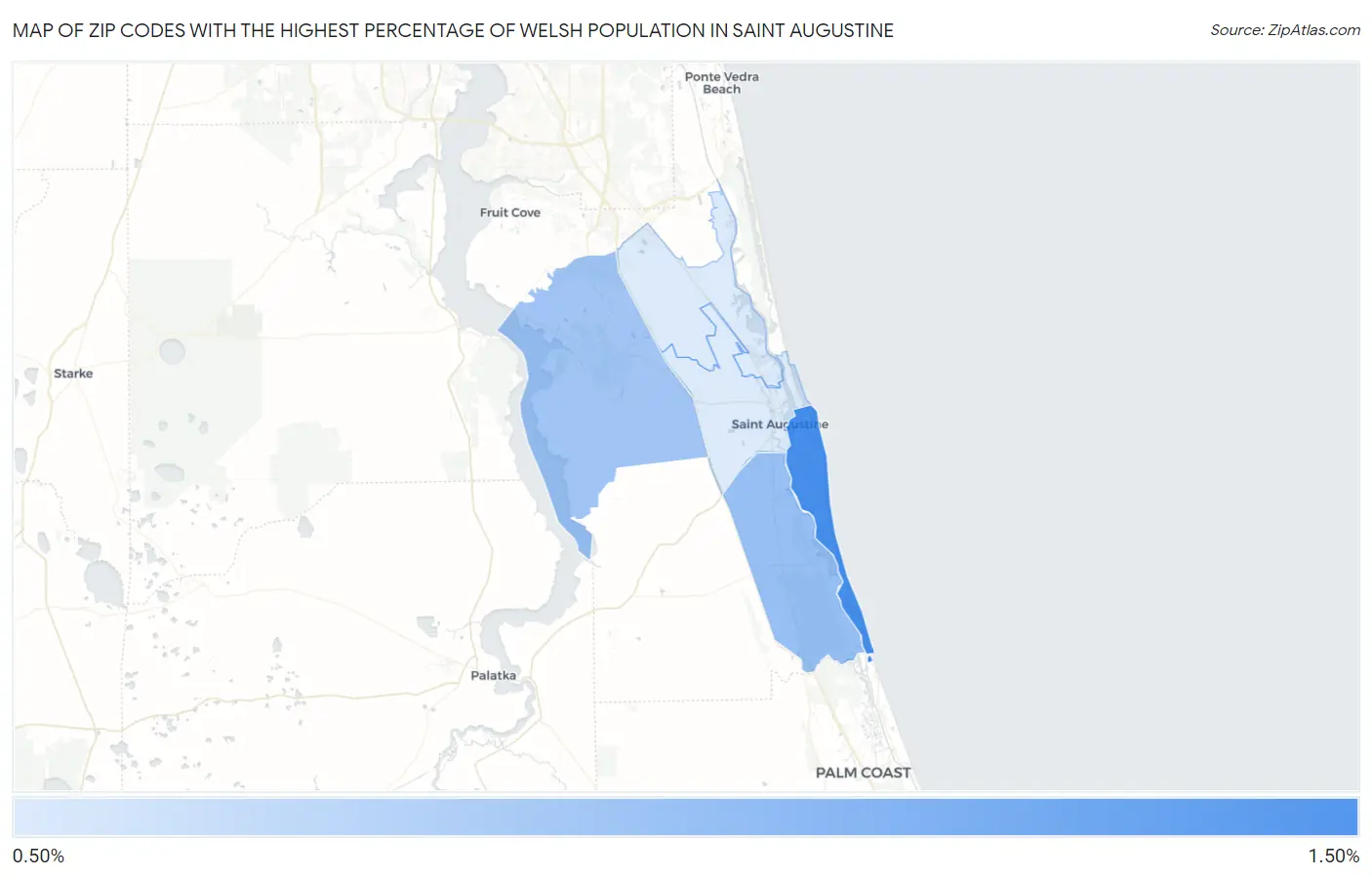 Zip Codes with the Highest Percentage of Welsh Population in Saint Augustine Map