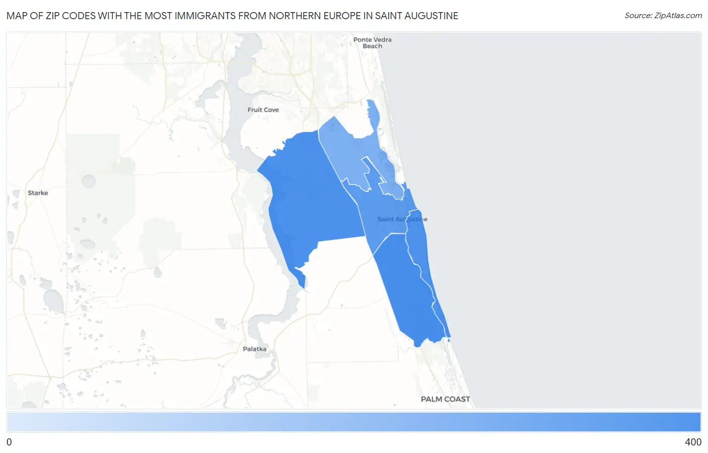 Zip Codes with the Most Immigrants from Northern Europe in Saint Augustine Map