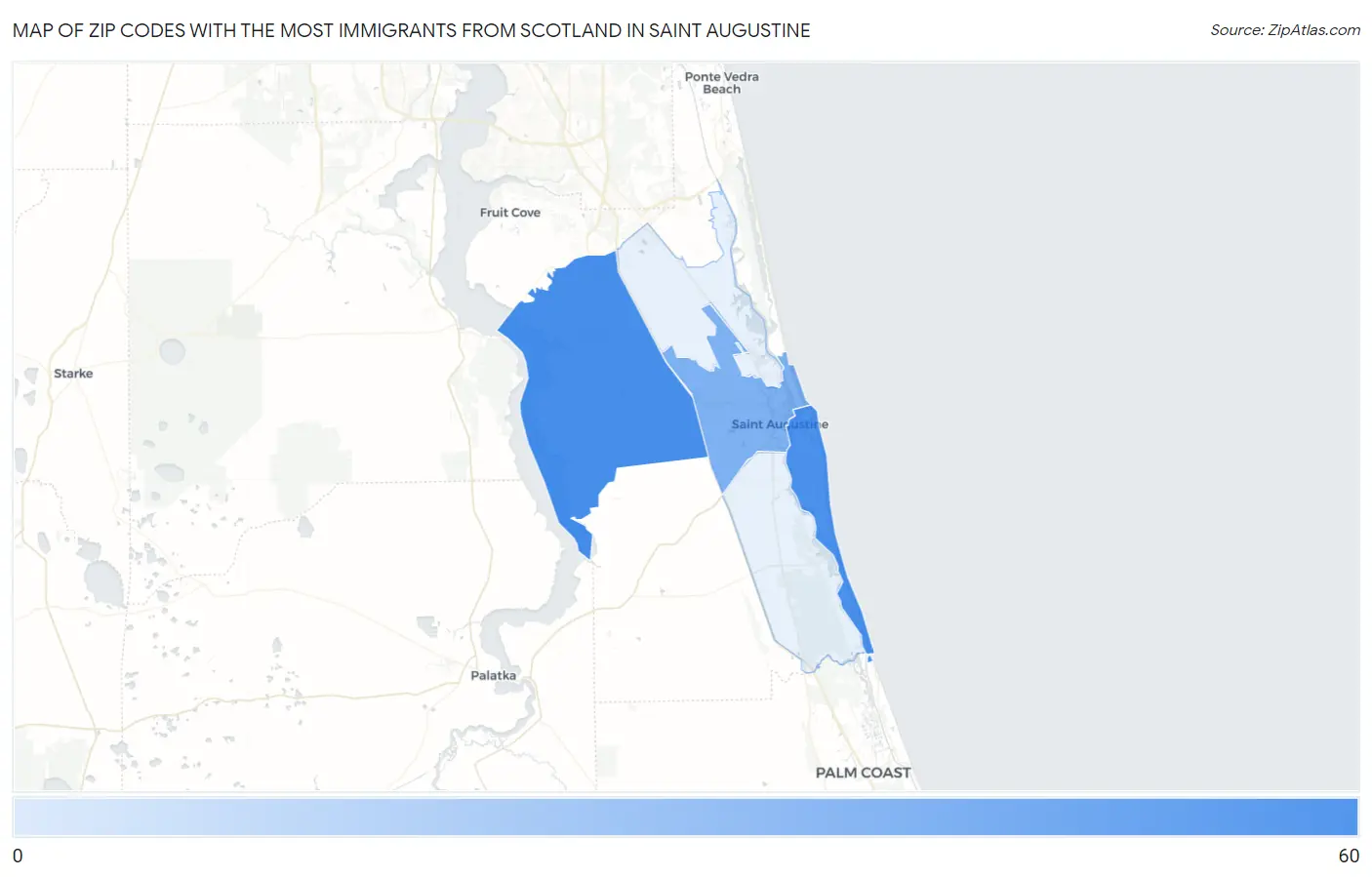 Zip Codes with the Most Immigrants from Scotland in Saint Augustine Map