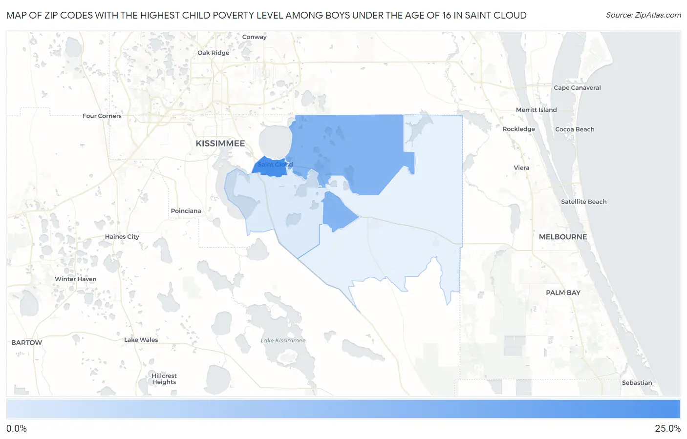 Zip Codes with the Highest Child Poverty Level Among Boys Under the Age of 16 in Saint Cloud Map