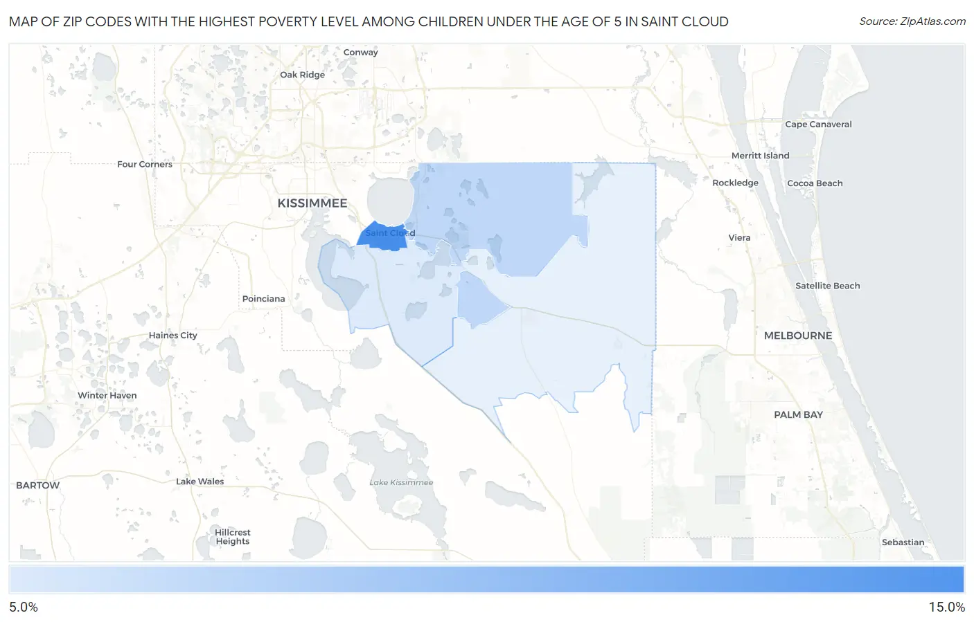 Zip Codes with the Highest Poverty Level Among Children Under the Age of 5 in Saint Cloud Map