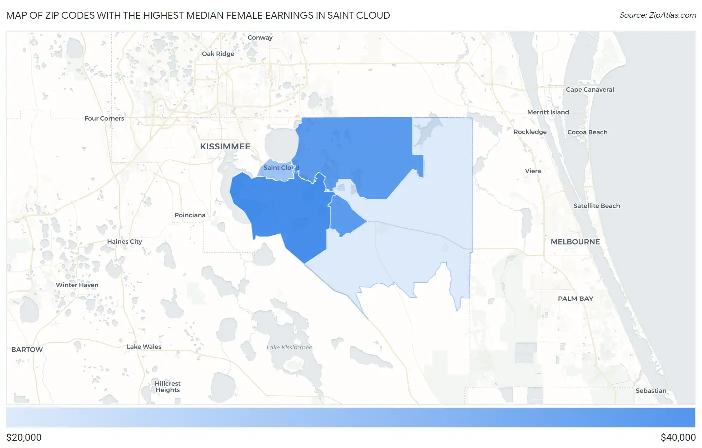 Zip Codes with the Highest Median Female Earnings in Saint Cloud Map