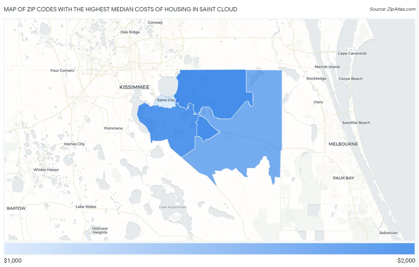 Zip Codes with the Highest Median Costs of Housing in Saint Cloud Map