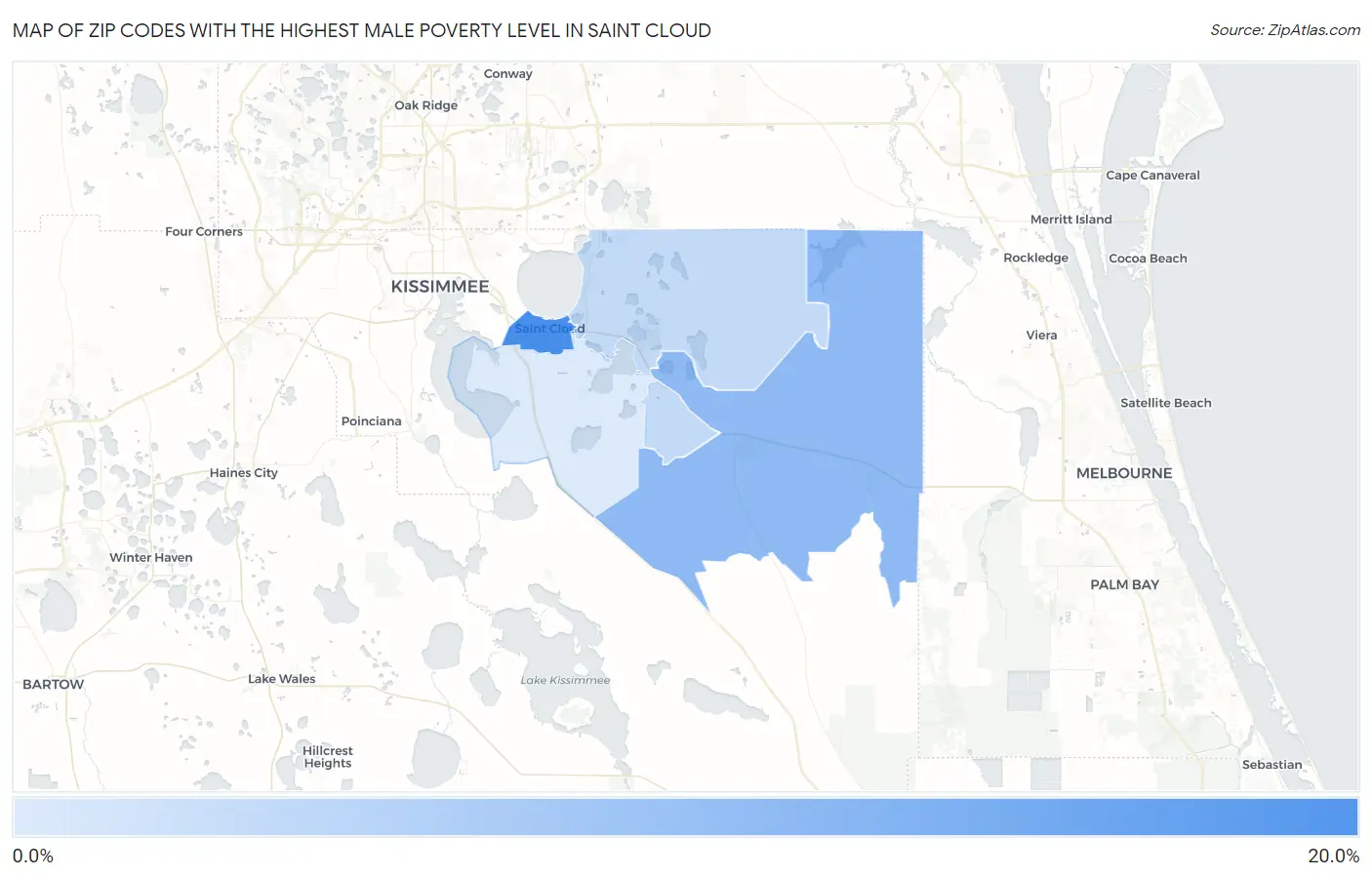 Zip Codes with the Highest Male Poverty Level in Saint Cloud Map