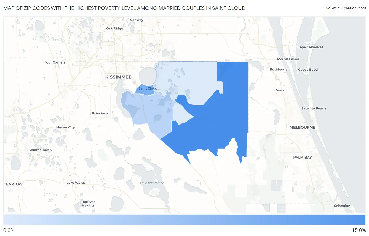Zip Codes with the Highest Poverty Level Among Married Couples in Saint Cloud Map