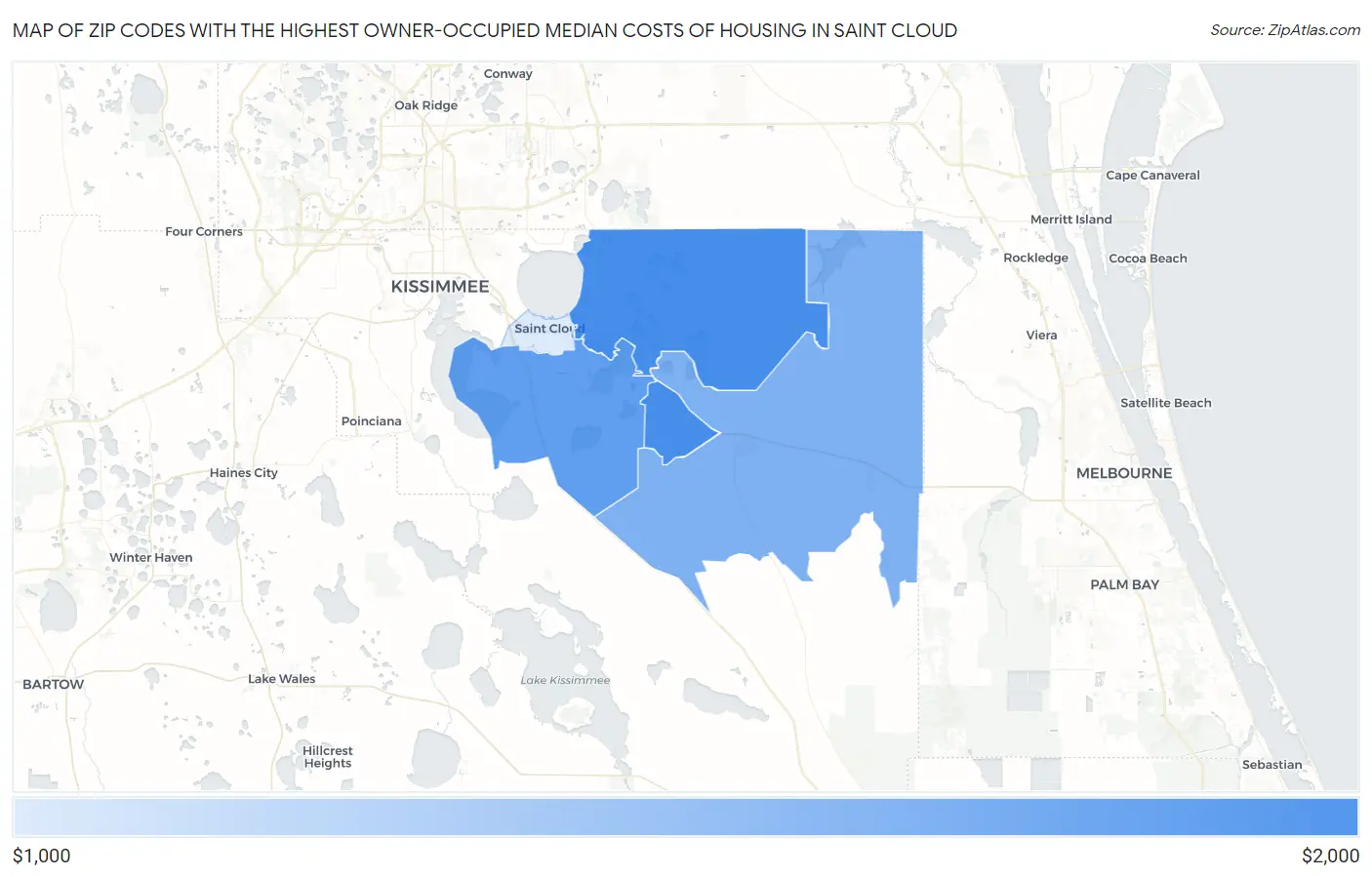 Zip Codes with the Highest Owner-Occupied Median Costs of Housing in Saint Cloud Map