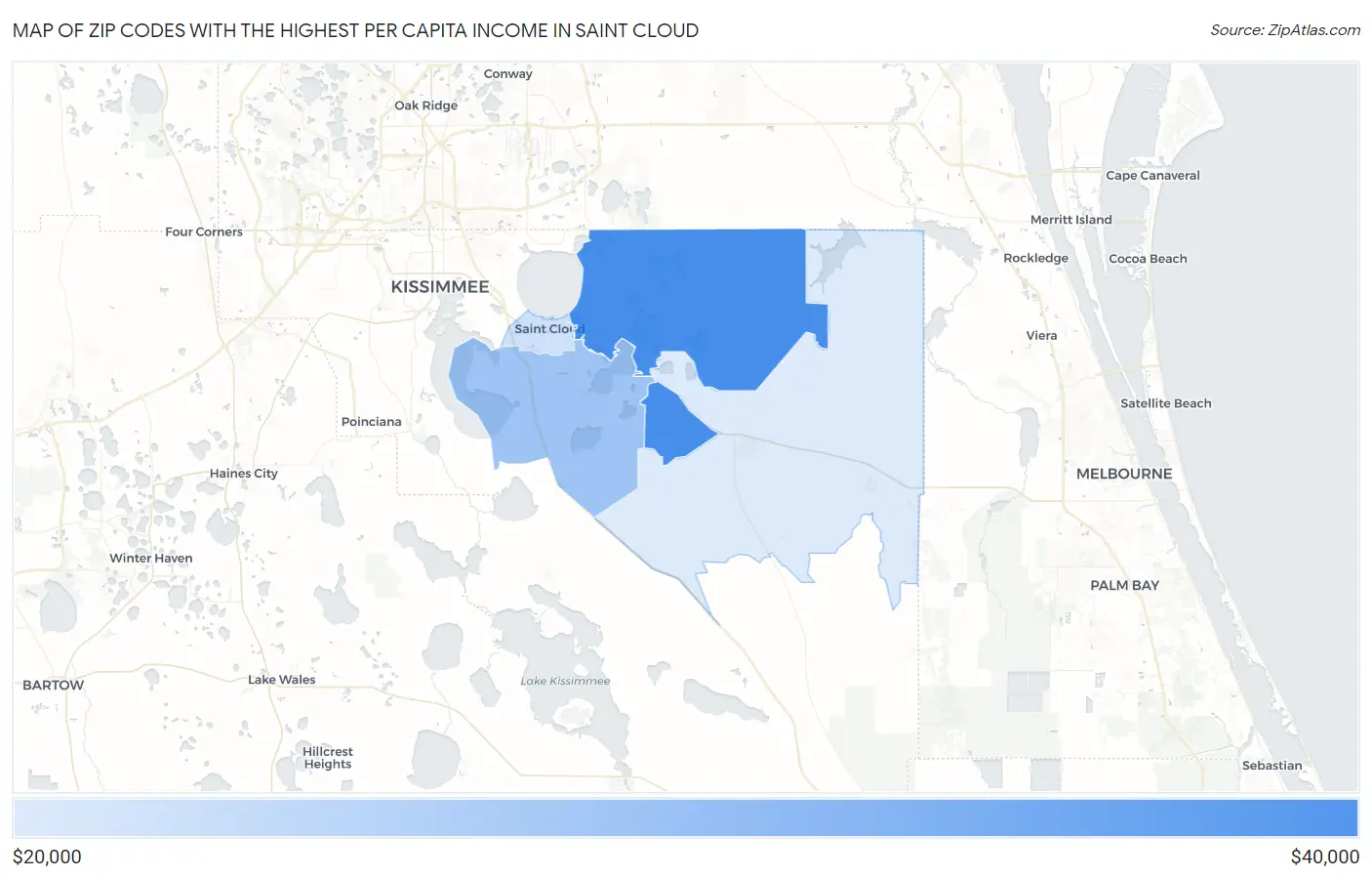 Zip Codes with the Highest Per Capita Income in Saint Cloud Map