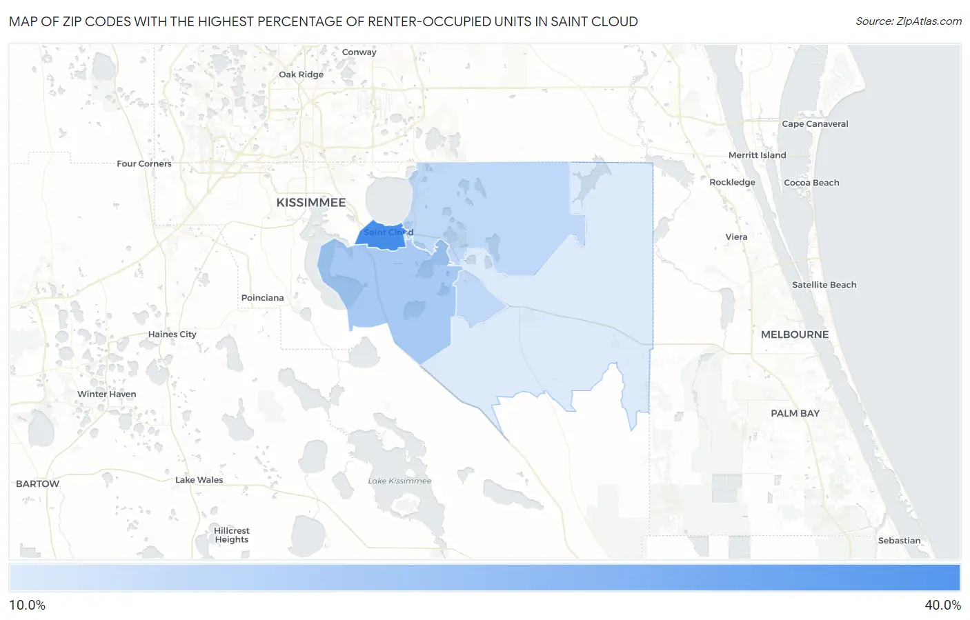 Zip Codes with the Highest Percentage of Renter-Occupied Units in Saint Cloud Map
