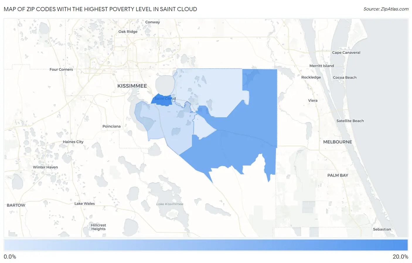 Zip Codes with the Highest Poverty Level in Saint Cloud Map