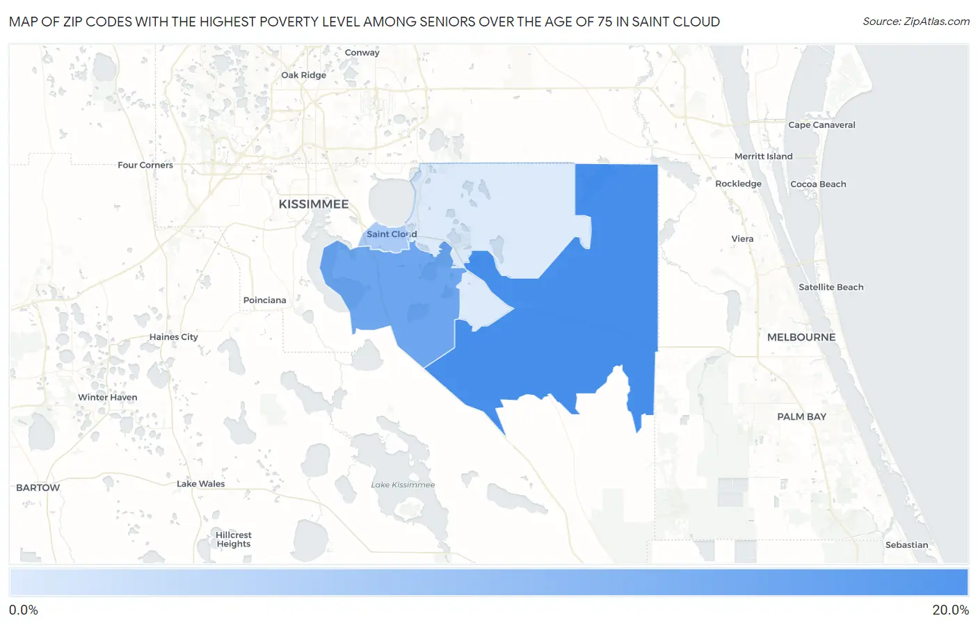 Zip Codes with the Highest Poverty Level Among Seniors Over the Age of 75 in Saint Cloud Map
