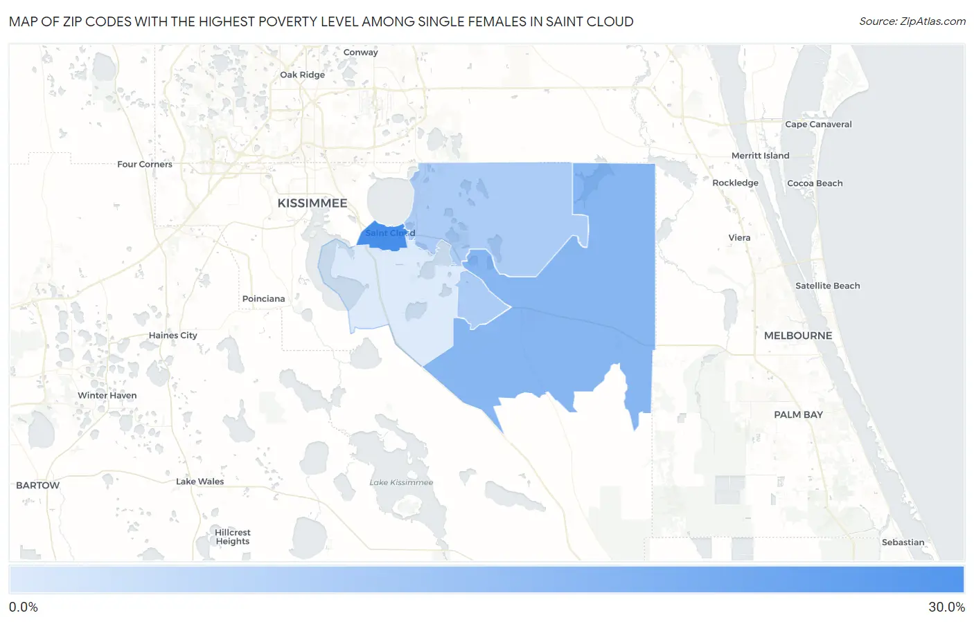 Zip Codes with the Highest Poverty Level Among Single Females in Saint Cloud Map