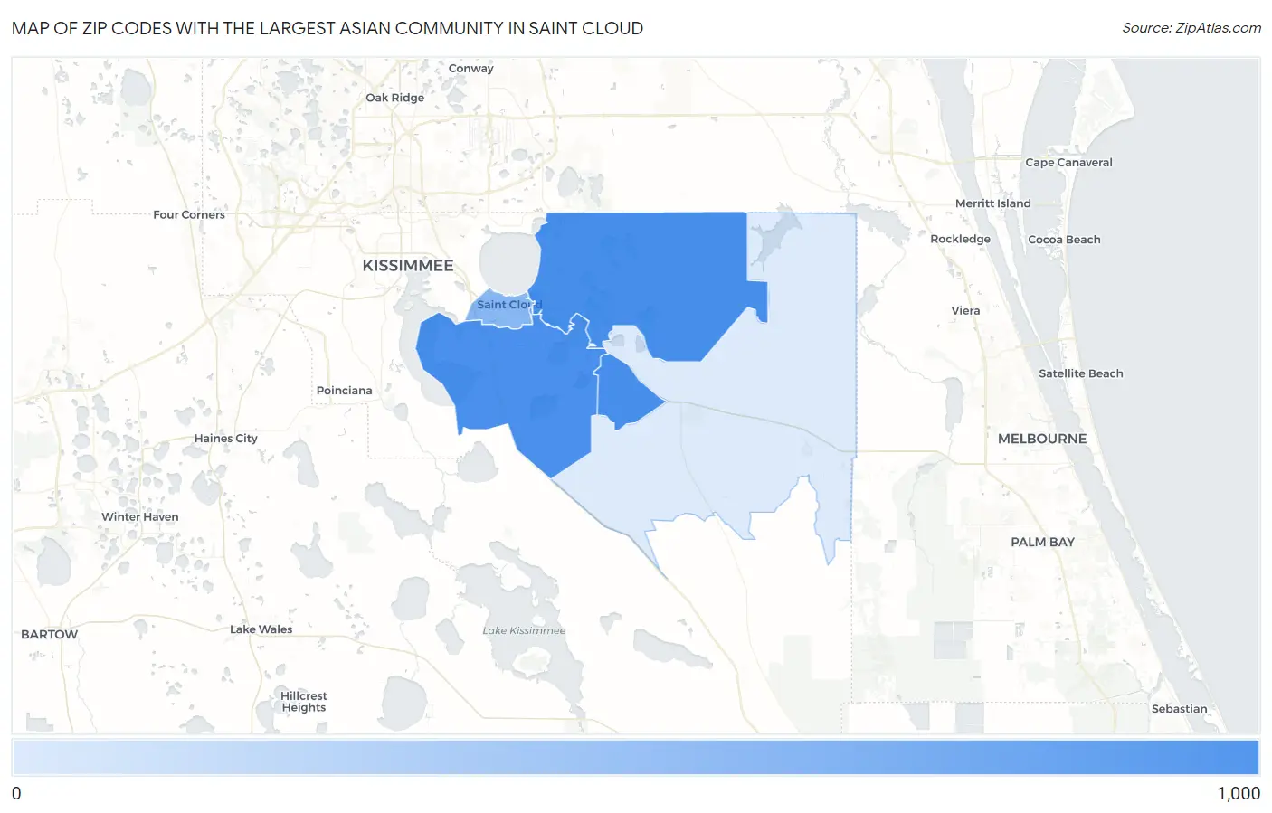 Zip Codes with the Largest Asian Community in Saint Cloud Map