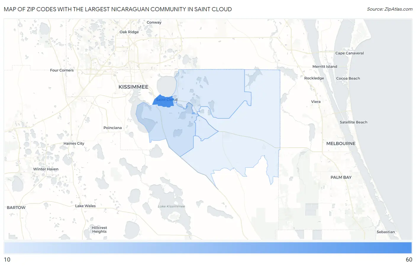 Zip Codes with the Largest Nicaraguan Community in Saint Cloud Map