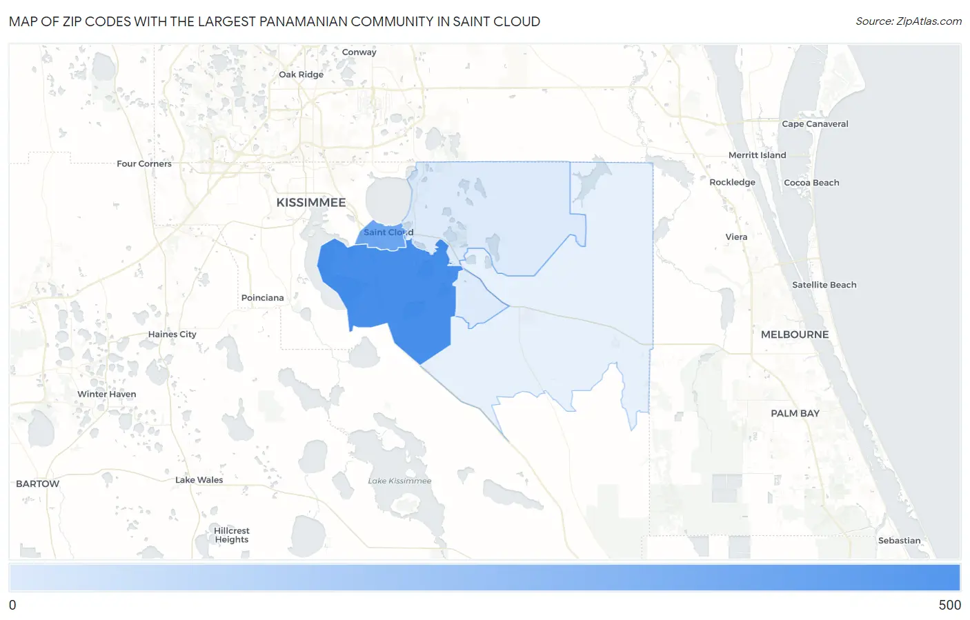 Zip Codes with the Largest Panamanian Community in Saint Cloud Map
