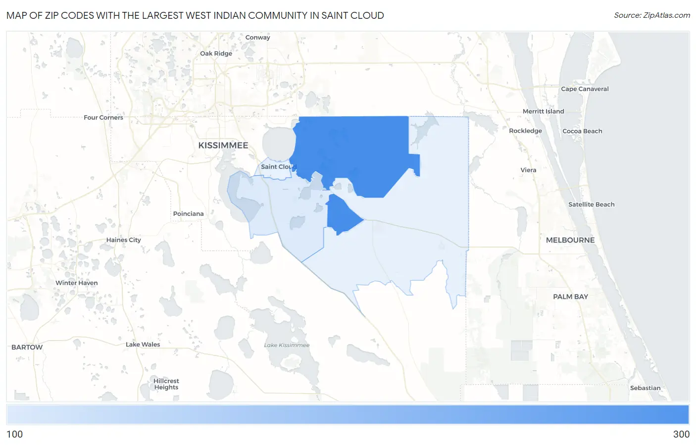 Zip Codes with the Largest West Indian Community in Saint Cloud Map
