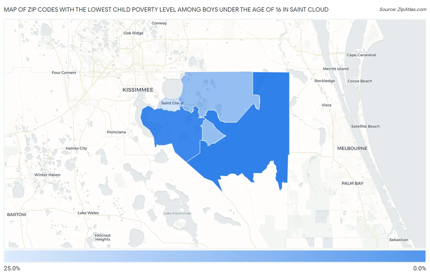 Zip Codes with the Lowest Child Poverty Level Among Boys Under the Age of 16 in Saint Cloud Map