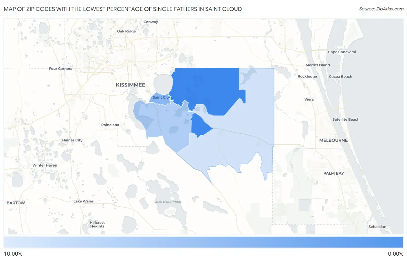 Zip Codes with the Lowest Percentage of Single Fathers in Saint Cloud Map