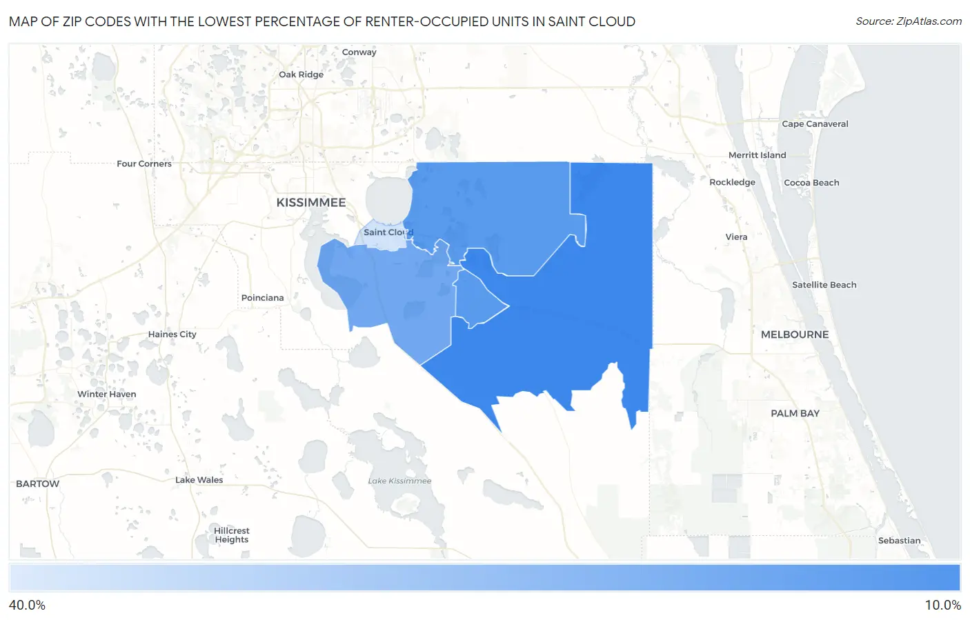 Zip Codes with the Lowest Percentage of Renter-Occupied Units in Saint Cloud Map