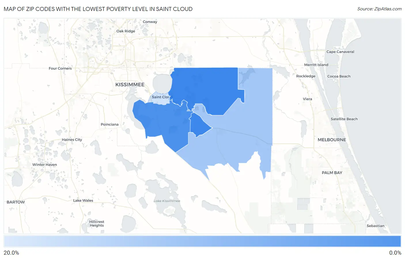 Zip Codes with the Lowest Poverty Level in Saint Cloud Map